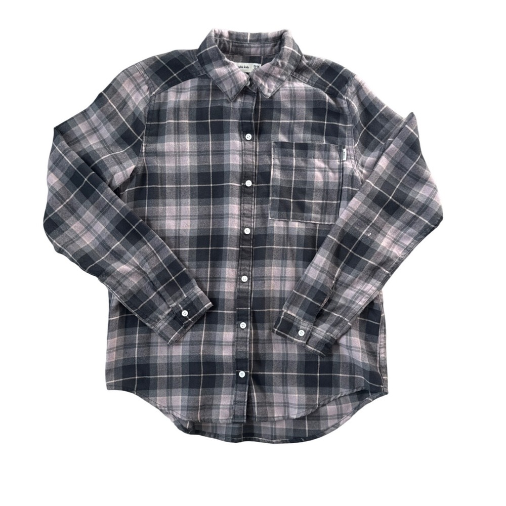 Abercrombie Kids Plaid Flannel‎ Shirt Long Sleeve Button Up Size 13 14 Pink Grey